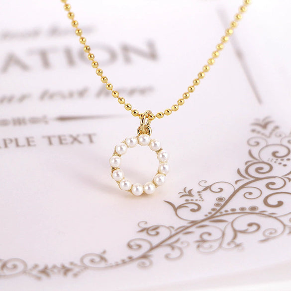 Women’s Copper Water Wave Chain Necklace With Pearl And Zircon Inlaid Heart And Round Geometric Pendant Simple Personality Clavicle Chain