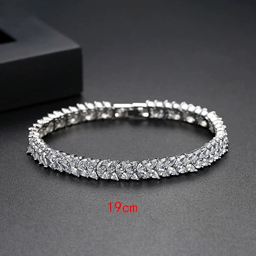 Women's Copper Wheat Ear Bracelet With Zircon Crystal Flower And Geometric Design Electroplated Fashion Jewelry