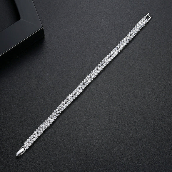 Women's Copper Wheat Ear Bracelet With Zircon Crystal Flower And Geometric Design Electroplated Fashion Jewelry