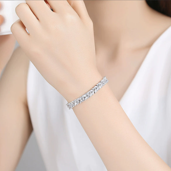Women's Copper Wheat Ear Bracelet With Zircon Crystal Flower And Geometric Design Electroplated Fashion Jewelry