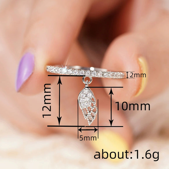 Women's Copper Wing Feather Ring Inlaid With Zircon Geometric Style Jewelry
