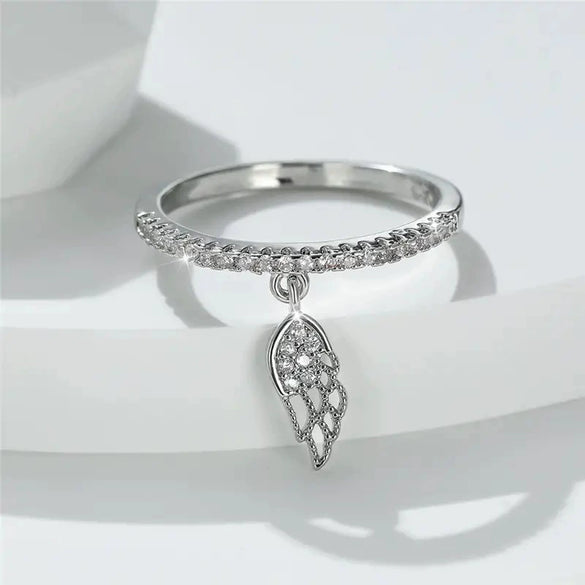 Women's Copper Wing Feather Ring Inlaid With Zircon Geometric Style Jewelry