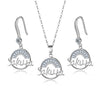 Women's Copper Zircon Alphabet Pendant Necklace And Earrings Set With Round Letter Chain Design Micro Inlay Jewelry