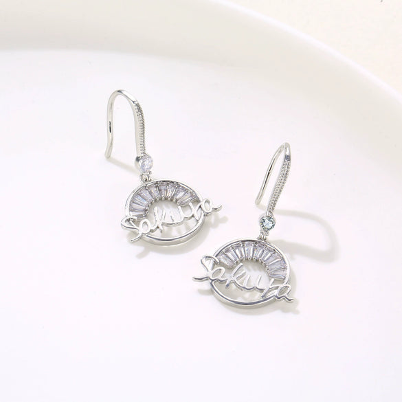 Women's Copper Zircon Alphabet Pendant Necklace And Earrings Set With Round Letter Chain Design Micro Inlay Jewelry
