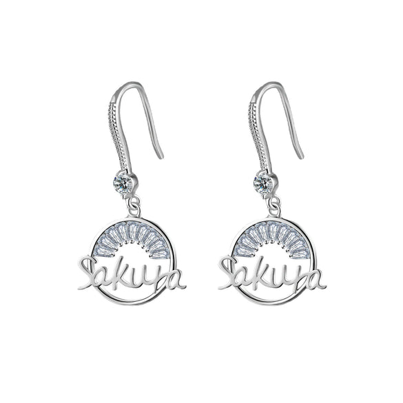 Women's Copper Zircon Alphabet Pendant Necklace And Earrings Set With Round Letter Chain Design Micro Inlay Jewelry