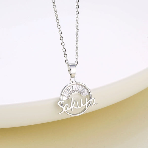 Women's Copper Zircon Alphabet Pendant Necklace And Earrings Set With Round Letter Chain Design Micro Inlay Jewelry