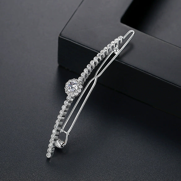 Women's Copper Zircon Bar Hair Clip Geometric Oneword Bangs Side Clip Simple Elegant Fashion Hair Accessory Gift