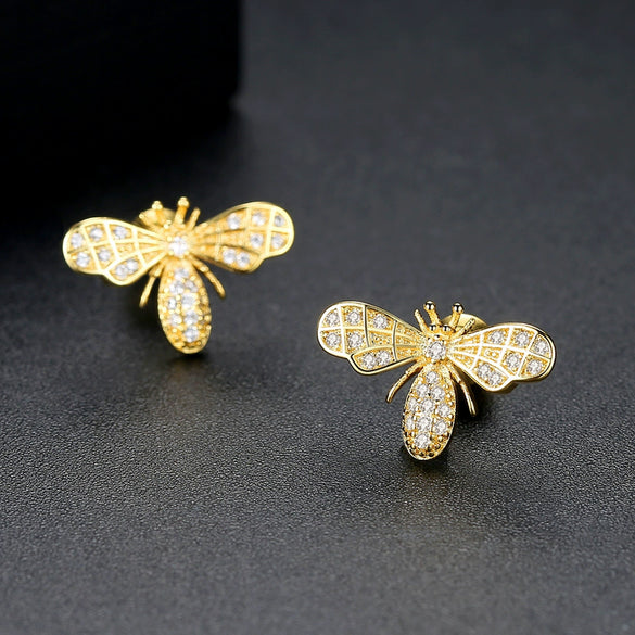 Women's Copper Zircon Bee Stud Earrings With Electroplated Insect Design Minimalist Fashion Jewelry