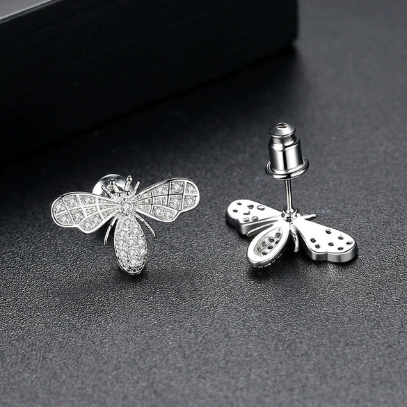 Women's Copper Zircon Bee Stud Earrings With Electroplated Insect Design Minimalist Fashion Jewelry