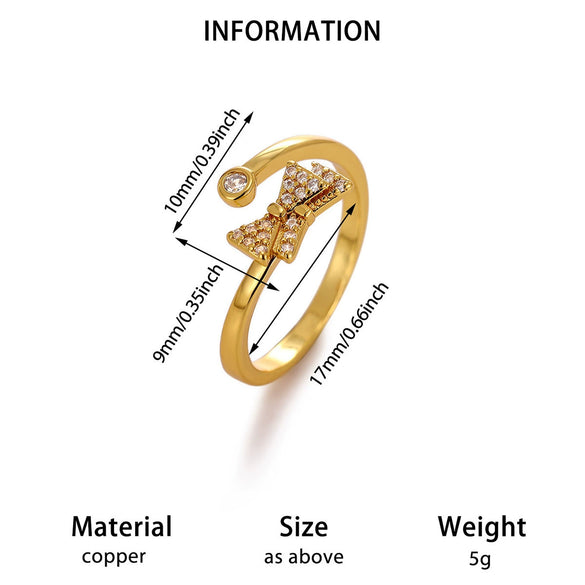 Women's Copper Zircon Butterfly Open Ring With Cute Animal Design And Gold Plated Finish Wholesale Fashion Jewelry