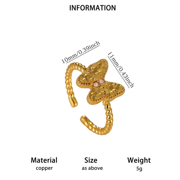 Women's Copper Zircon Butterfly Open Ring With Cute Animal Design And Gold Plated Finish Wholesale Fashion Jewelry
