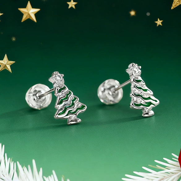 Women's Copper Zircon Christmas Tree Earrings With Geometric Star Design Holiday Jewelry