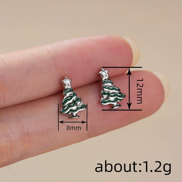Women's Copper Zircon Christmas Tree Earrings With Geometric Star Design Holiday Jewelry
