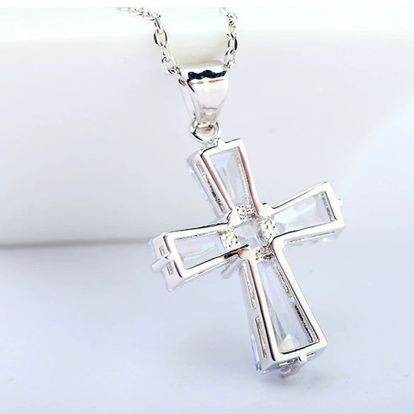 Women's Copper Zircon Cross Necklace With Geometric Pendant And Electroplated Finish Fashion Jewelry Wholesale