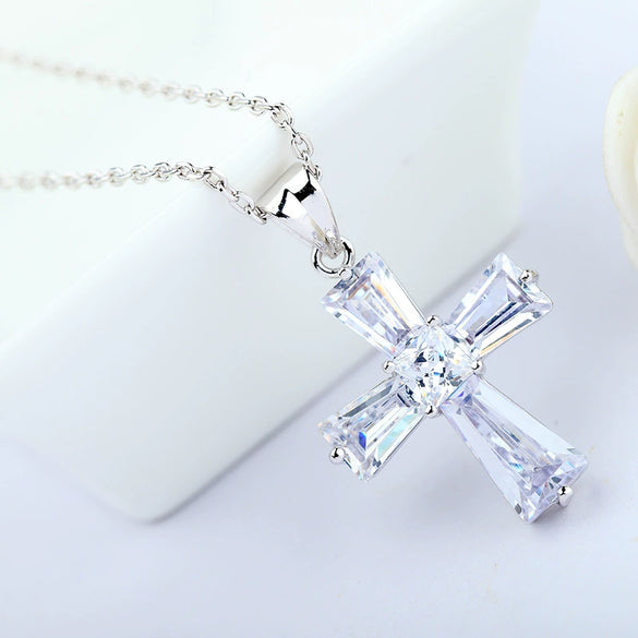 Women's Copper Zircon Cross Necklace With Geometric Pendant And Electroplated Finish Fashion Jewelry Wholesale