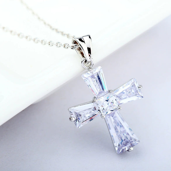 Women's Copper Zircon Cross Necklace With Geometric Pendant And Electroplated Finish Fashion Jewelry Wholesale
