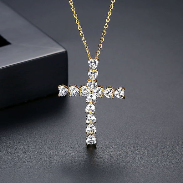 Women's Copper Zircon Cross Pendant Collarbone Necklace With Electroplated Ochain Simple Punk Jewelry