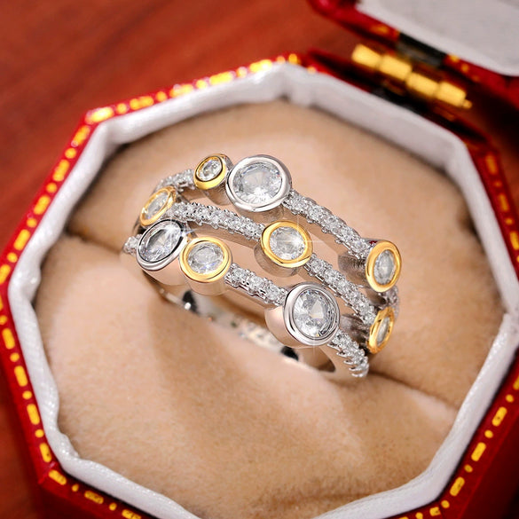 Women's Copper Zircon Double Color Hollow Geometric Ring