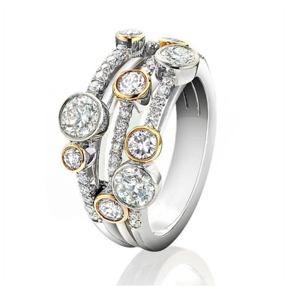 Women's Copper Zircon Double Color Hollow Geometric Ring