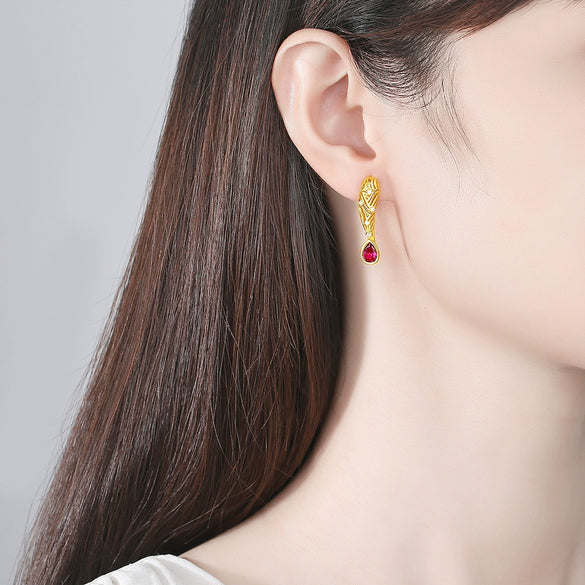 Women's Copper Zircon Drop Earrings With Creative Courtinspired Design And Elegant Statement Style