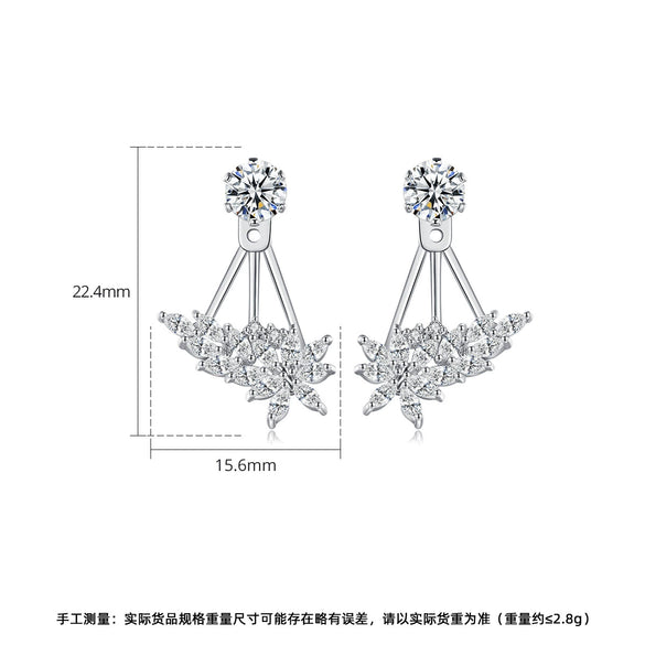 Women's Copper Zircon Earrings With Geometric Flower Design Electroplated Fashion Jewelry Gift