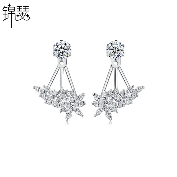 Women's Copper Zircon Earrings With Geometric Flower Design Electroplated Fashion Jewelry Gift