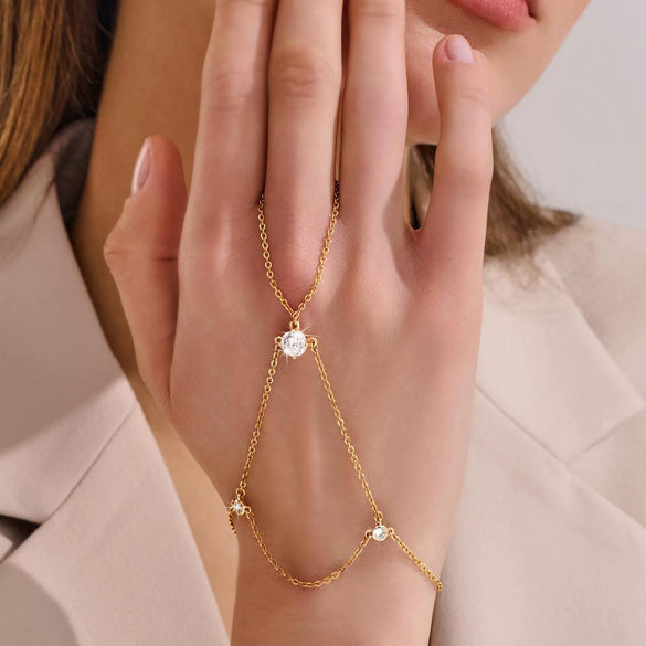 Women's Copper Zircon Finger Chain Hand Jewelry With Star Shape Electroplated Fashion Ins Style Light Luxury Casual Design