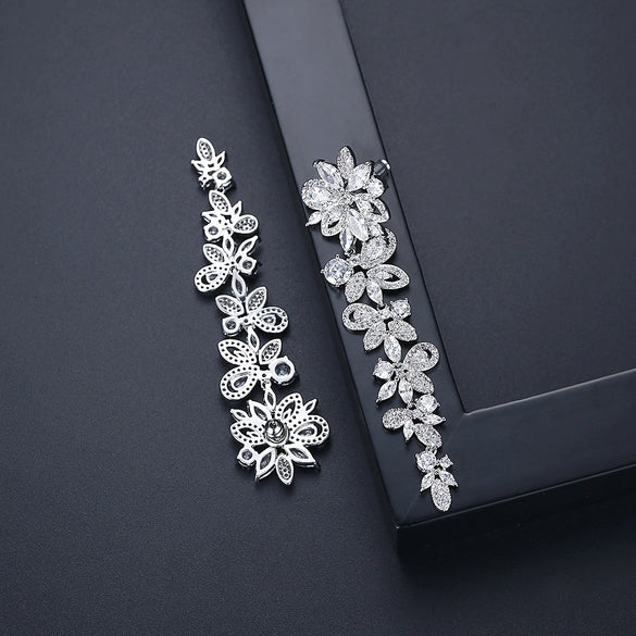 Women's Copper Zircon Flower Earrings With Micropavé Detail Delicate Bridal Jewelry With A Lightluxury Floral Design