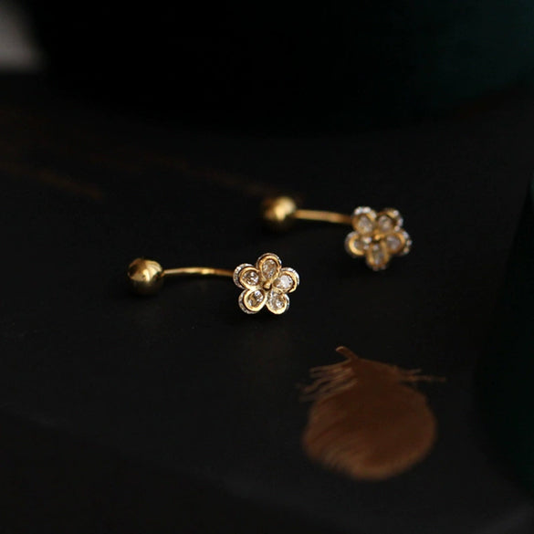 Women's Copper Zircon Flower Earrings With Screw Buckle Electroplated Elegant Light Luxury Petal Design