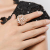 Women's Copper Zircon Flower Ring With Palace Style Sparkling Inlay And Statement Design