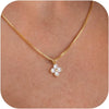 Women's Copper Zircon Four Leaf Clover Necklace Geometric Pendant With O Shaped Chain Electroplated Minimalist Fashion Jewelry