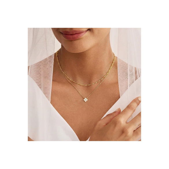 Women's Copper Zircon Four Leaf Clover Necklace Geometric Pendant With O Shaped Chain Electroplated Minimalist Fashion Jewelry