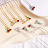Women's Copper Zircon Fruit Red Cherry Pendant Necklace With Electroplating And Mixed Gemstone Inlay