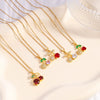 Women's Copper Zircon Fruit Red Cherry Pendant Necklace With Electroplating And Mixed Gemstone Inlay