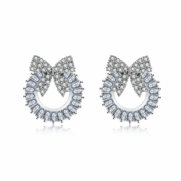 Women's Copper Zircon Geometric Circle Bow Stud Earrings