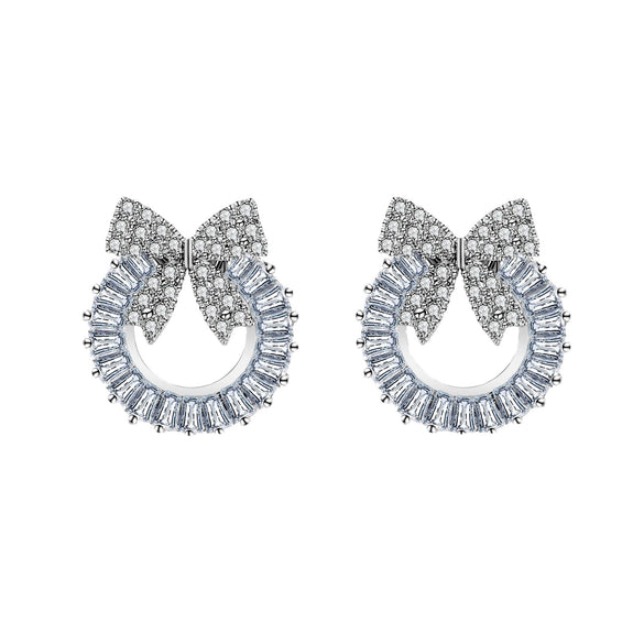 Women's Copper Zircon Geometric Circle Bow Stud Earrings