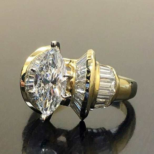 Women's Copper Zircon Geometric Horse Eye Shaped Ring Hand Jewelry