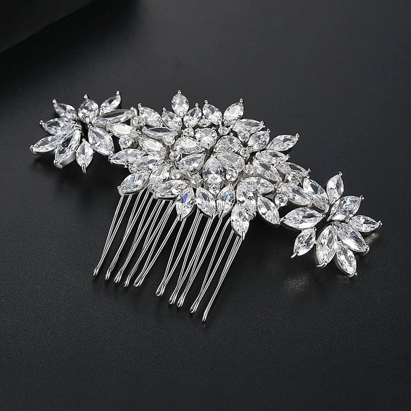 Women's Copper Zircon Geometric Side Hair Comb Electroplated Fashion Bridal Banquet Hair Accessory