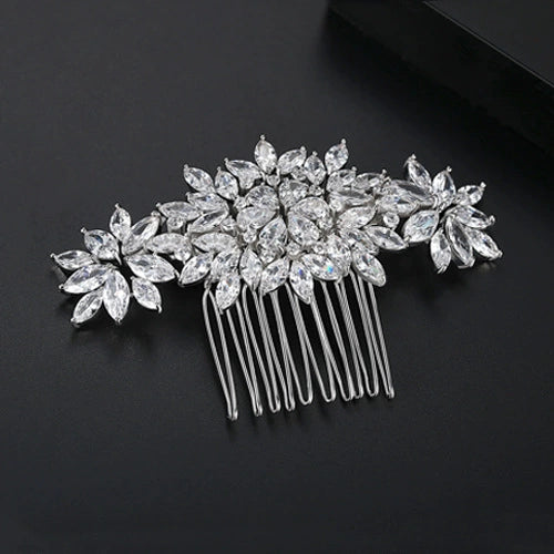 Women's Copper Zircon Geometric Side Hair Comb Electroplated Fashion Bridal Banquet Hair Accessory