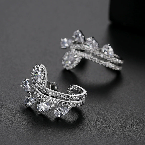 Women's Copper Zircon Inlaid Leaf Pattern Fashion Earrings Elegant Wholesale Jewelry