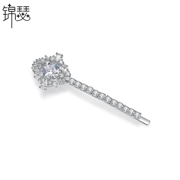 Women's Copper Zircon Inlaid Side Hair Clip Geometric Fashion Bangs Hairpin With Sparkling Stone Detail Wholesale Hair Accessory