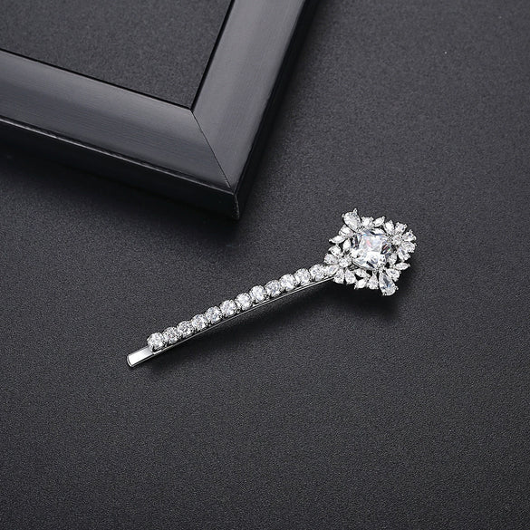 Women's Copper Zircon Inlaid Side Hair Clip Geometric Fashion Bangs Hairpin With Sparkling Stone Detail Wholesale Hair Accessory