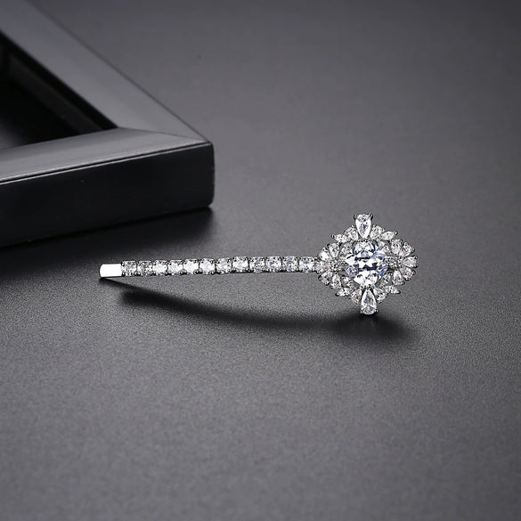 Women's Copper Zircon Inlaid Side Hair Clip Geometric Fashion Bangs Hairpin With Sparkling Stone Detail Wholesale Hair Accessory