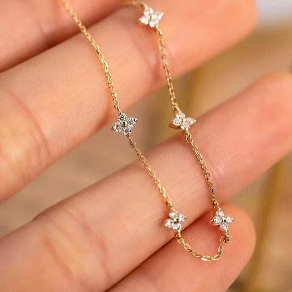 Women's Copper Zircon Inlay Fourleaf Clover Bracelet With Letters Numbers Text Pattern