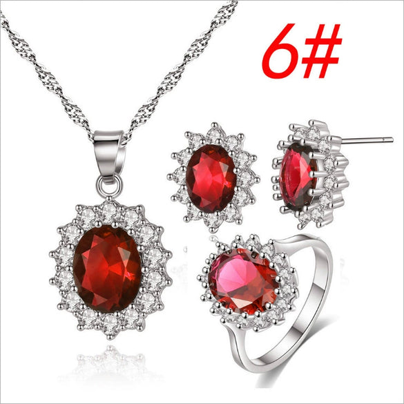 Women's Copper Zircon Jewelry Set With Necklace Ring Earrings And Bracelet Simple Geometric Crown Cross Roman Numeral Design