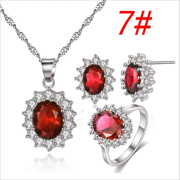 Women's Copper Zircon Jewelry Set With Necklace Ring Earrings And Bracelet Simple Geometric Crown Cross Roman Numeral Design