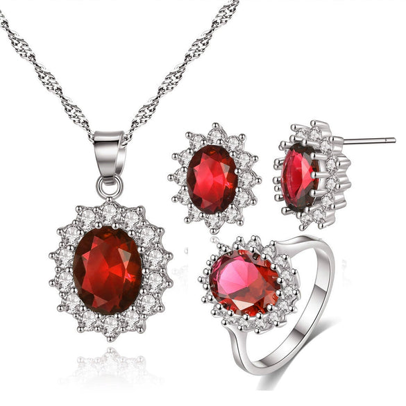 Women's Copper Zircon Jewelry Set With Necklace Ring Earrings And Bracelet Simple Geometric Crown Cross Roman Numeral Design