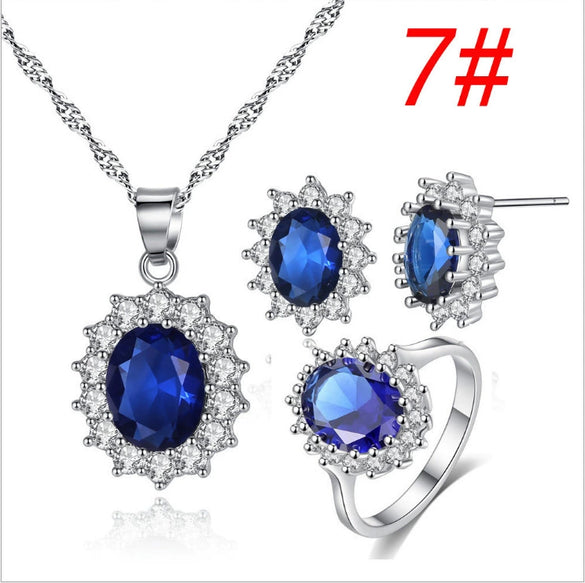 Women's Copper Zircon Jewelry Set With Necklace Ring Earrings And Bracelet Simple Geometric Crown Cross Roman Numeral Design