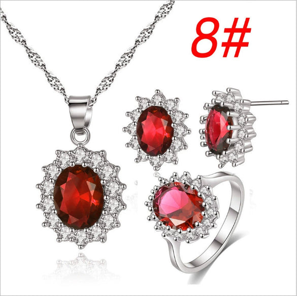 Women's Copper Zircon Jewelry Set With Necklace Ring Earrings And Bracelet Simple Geometric Crown Cross Roman Numeral Design