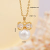 Women's Copper Zircon Necklace With Bow Pearl Pendant Electroplating Mixed Gemstone Inlay Light Luxury Design